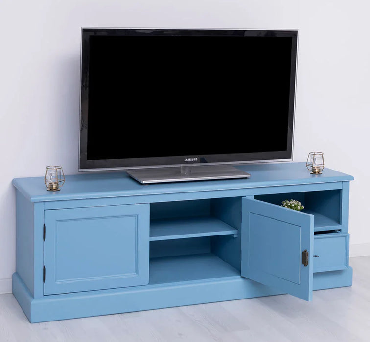 Zweitüriges TV-Board aus Massivholz mit Schublade