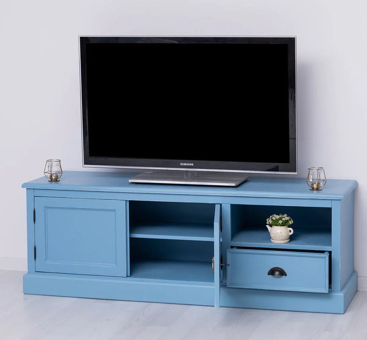 Zweitüriges TV-Board aus Massivholz mit Schublade