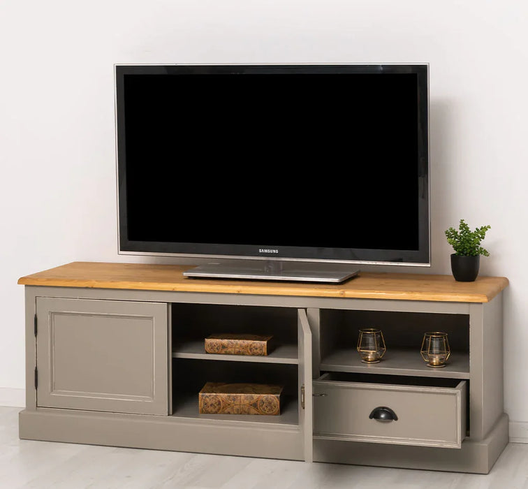 Zweitüriges TV-Board aus Massivholz mit Schublade