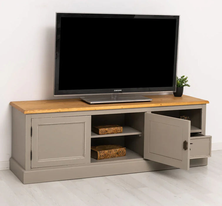 Zweitüriges TV-Board aus Massivholz mit Schublade