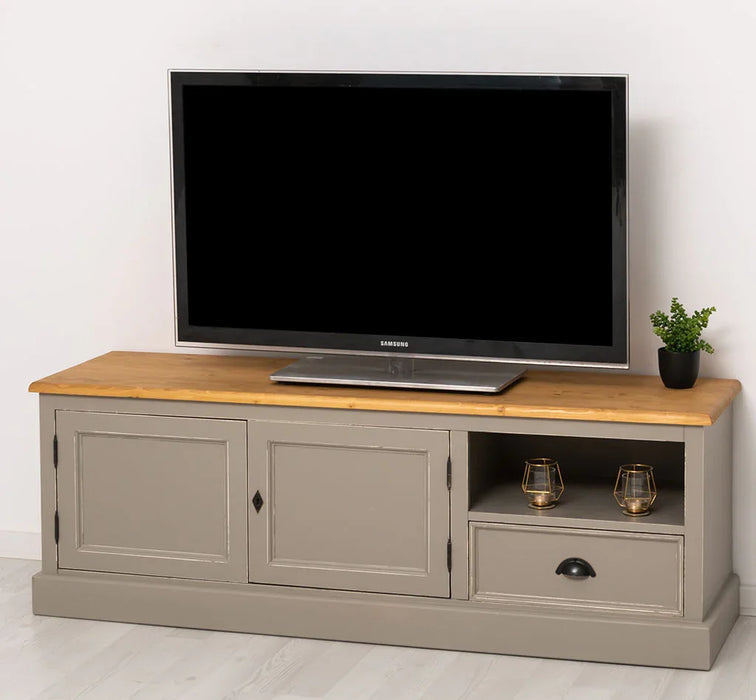 Zweitüriges TV-Board aus Massivholz mit Schublade