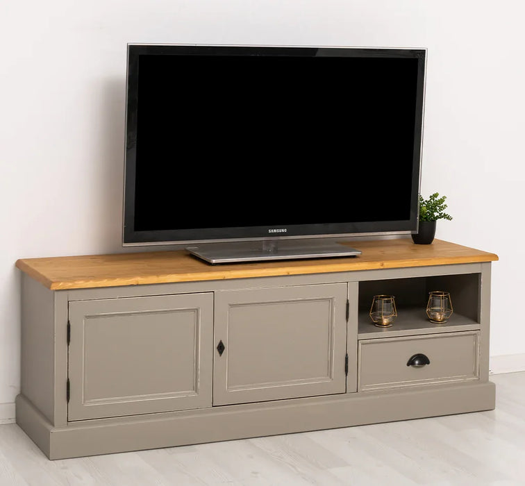 Zweitüriges TV-Board aus Massivholz mit Schublade