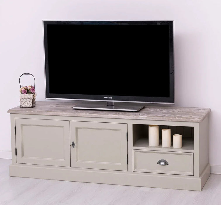 Zweitüriges TV-Board aus Massivholz mit Schublade