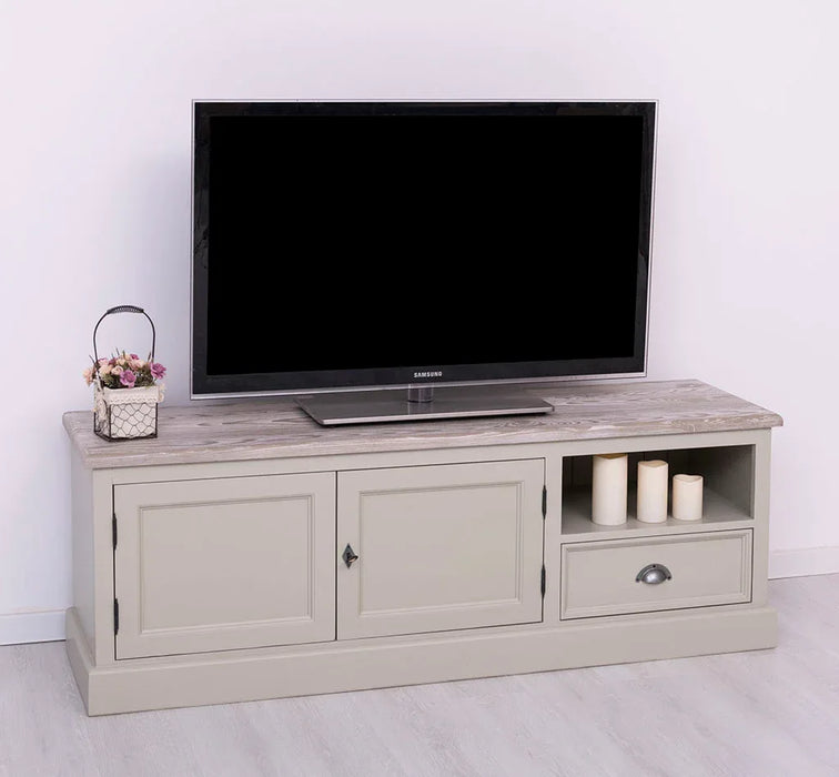 Zweitüriges TV-Board aus Massivholz mit Schublade