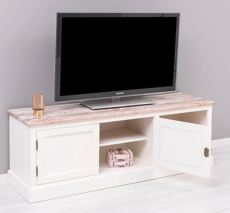 Zweitüriges TV-Board aus Massivholz mit Schublade