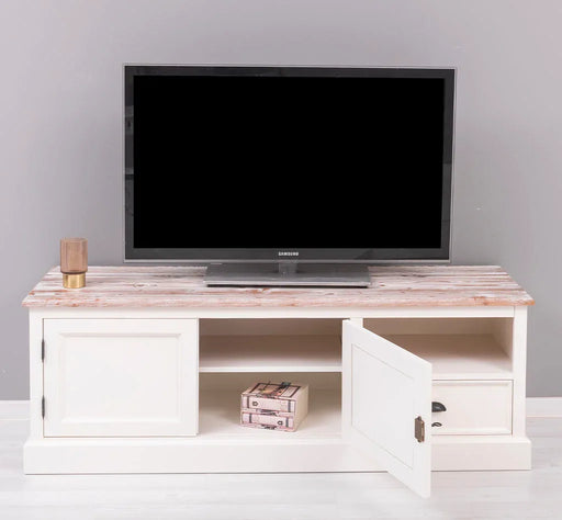 Zweitüriges TV-Board aus Massivholz mit Schublade