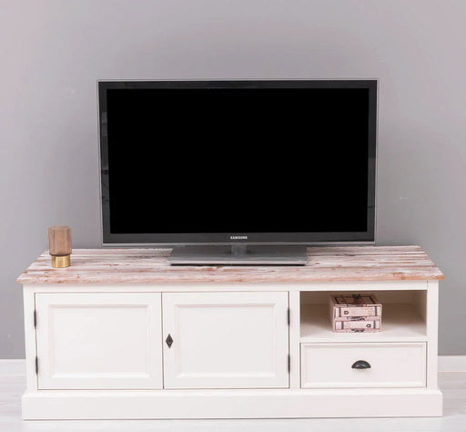 Zweitüriges TV-Board aus Massivholz mit Schublade