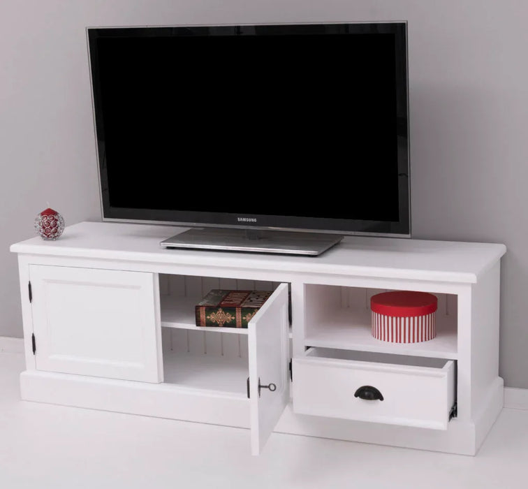 Zweitüriges TV-Board aus Massivholz mit Schublade