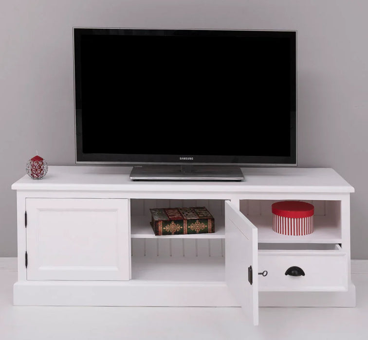 Zweitüriges TV-Board aus Massivholz mit Schublade