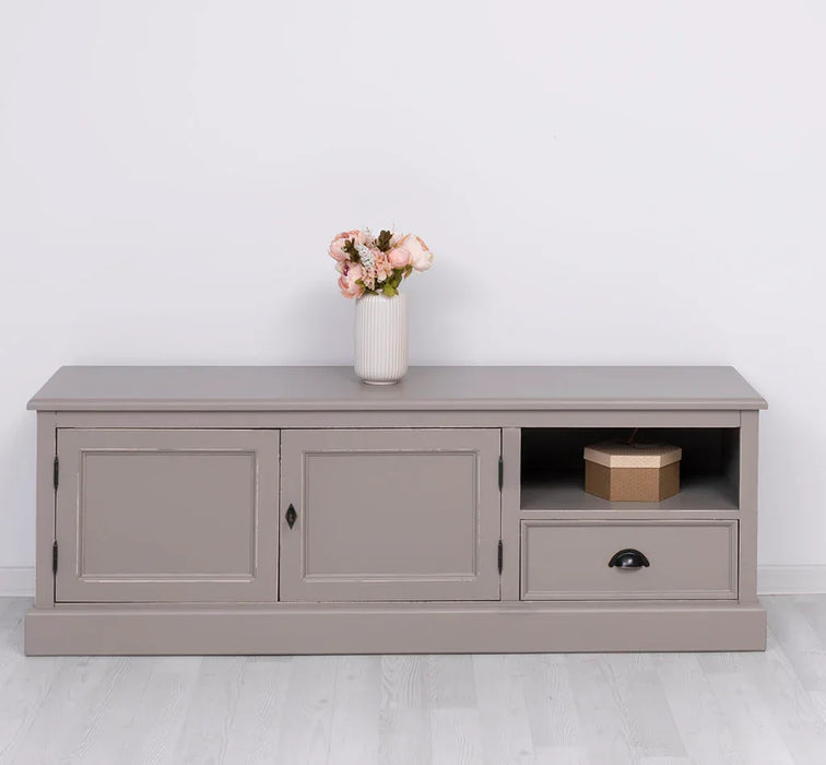 Zweitüriges TV-Board aus Massivholz mit Schublade