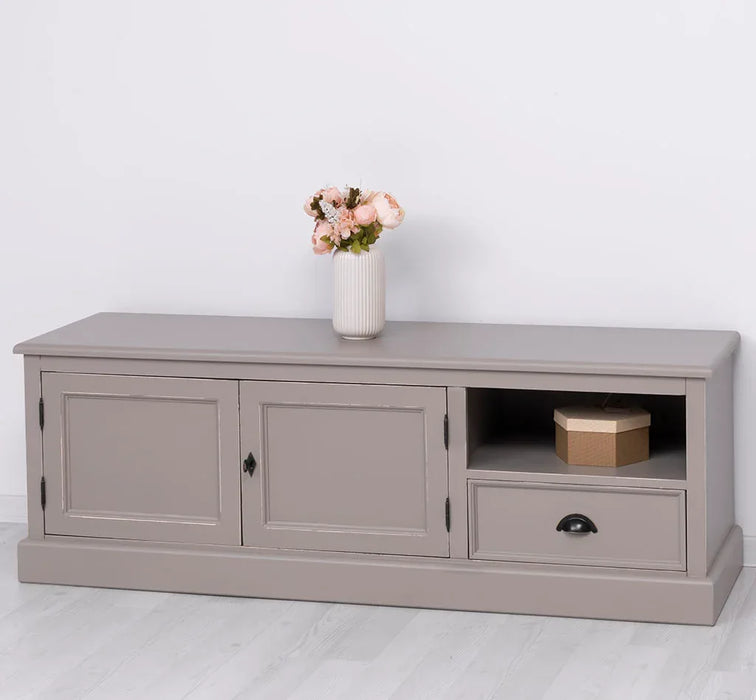Zweitüriges TV-Board aus Massivholz mit Schublade