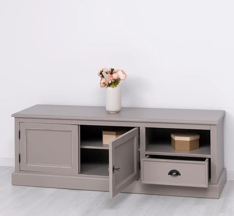 Zweitüriges TV-Board aus Massivholz mit Schublade