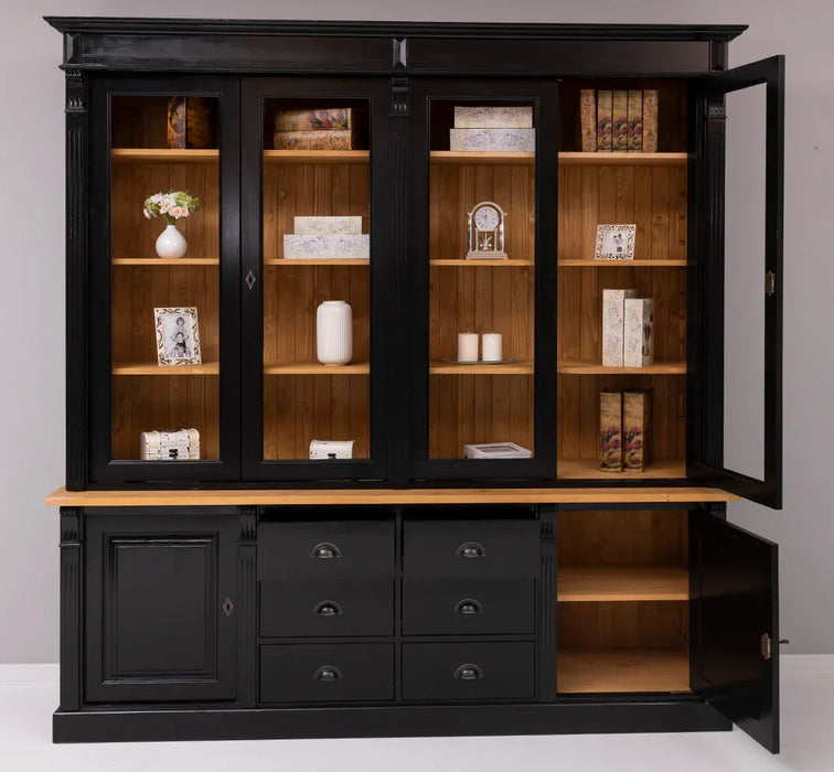 Großer Bücherschrank aus Massivholz | 2-teiliger Aktenschrank | Vitrine | Wohnzimmerschrank