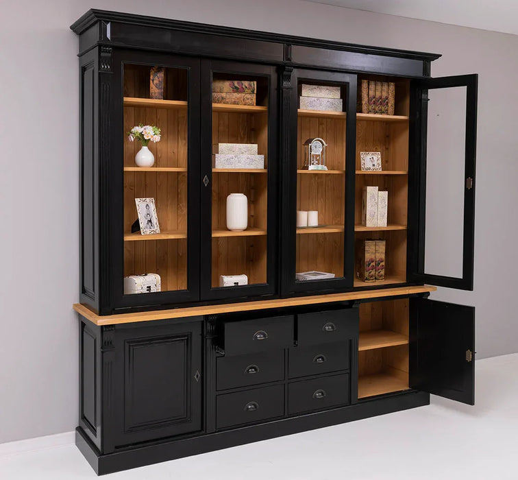 Großer Bücherschrank aus Massivholz | 2-teiliger Aktenschrank | Vitrine | Wohnzimmerschrank