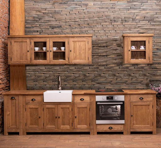 Küchenzeile aus Massivholz geölt/ gewachst Backofenschrank Vorratsschrank Ausziehschrank zwei Hängeschränke Spülbecken | Massivholzküche - 