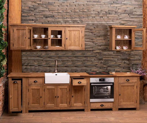 Küchenzeile aus Massivholz geölt/ gewachst Backofenschrank Vorratsschrank Ausziehschrank zwei Hängeschränke Spülbecken | Massivholzküche - 
