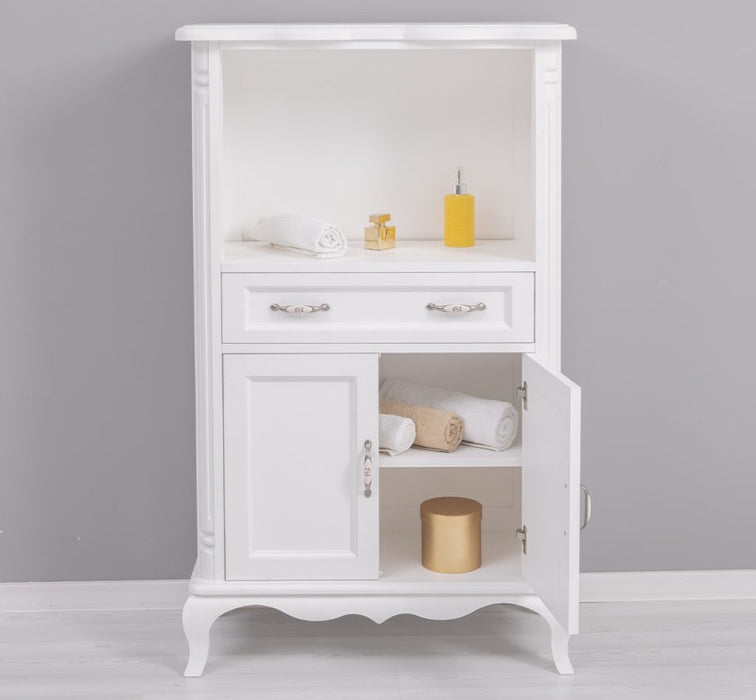 Badezimmer Schrank aus Massivholz | Handtuchschrank mit geschwungenen Füßen