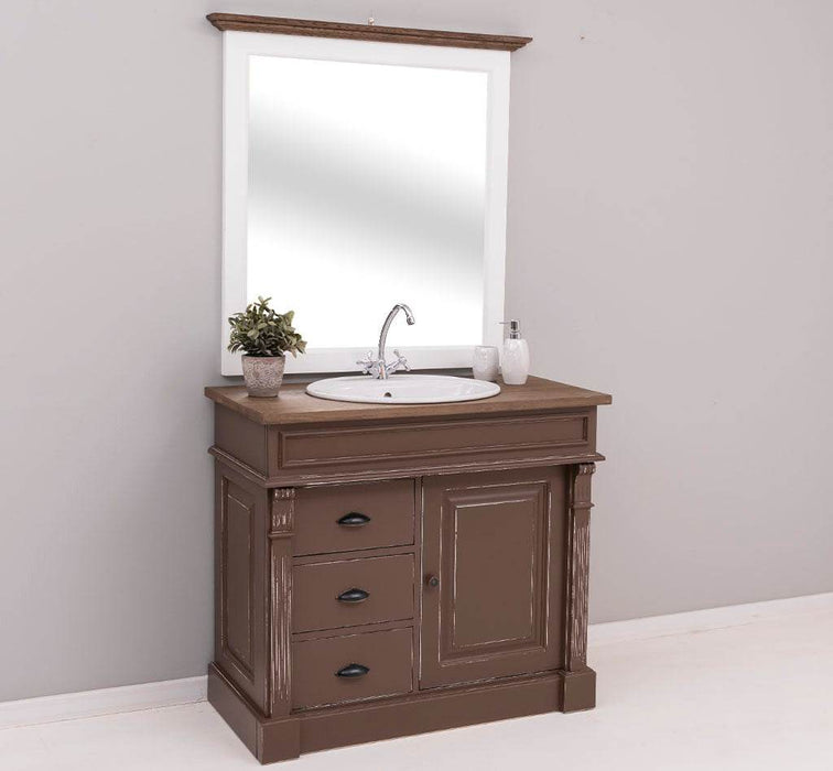 Badezimmer Set - Waschtisch aus Massivholz mit Spiegel - 