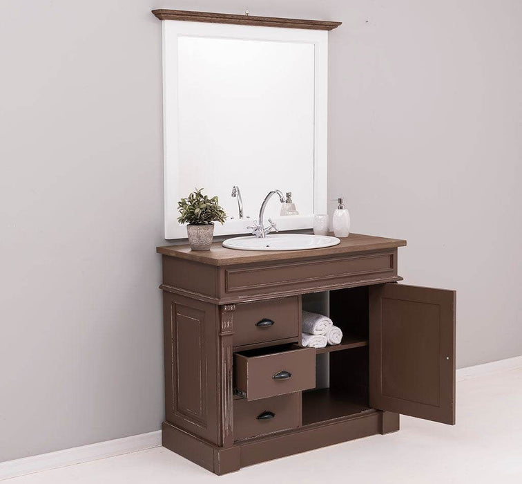 Badezimmer Set - Waschtisch aus Massivholz mit Spiegel - 