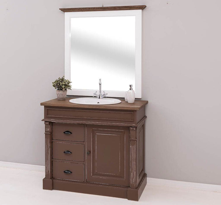 Badezimmer Set - Waschtisch aus Massivholz mit Spiegel - 