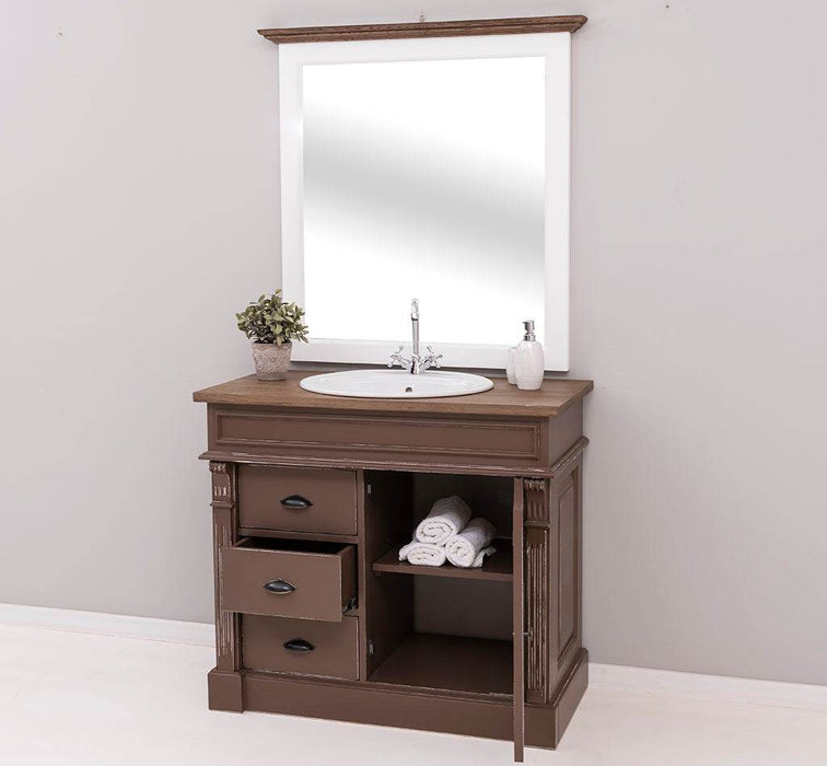 Badezimmer Set - Waschtisch aus Massivholz mit Spiegel - 