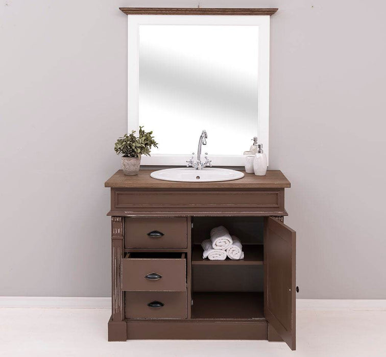 Badezimmer Set - Waschtisch aus Massivholz mit Spiegel - 