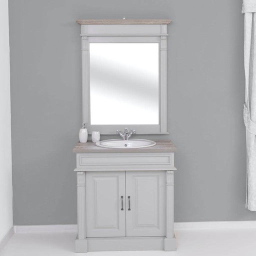 Badezimmer Set - Waschtisch aus Massivholz mit Spiegel - Eiche - Grau