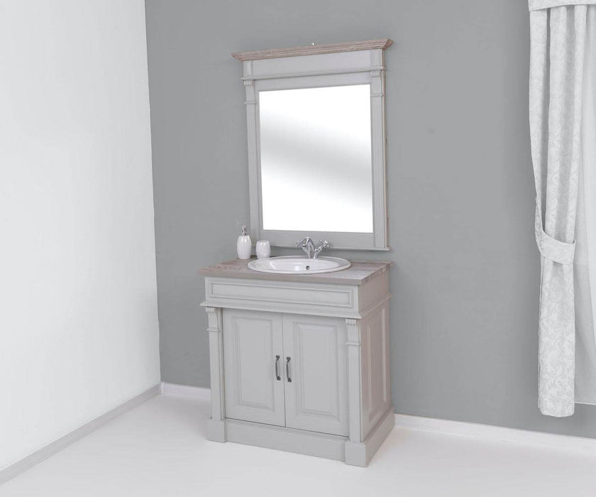 Badezimmer Set - Waschtisch aus Massivholz mit Spiegel - Eiche - Grau