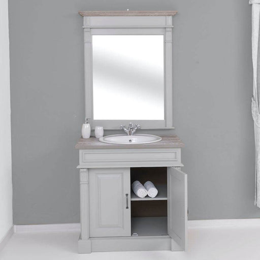 Badezimmer Set - Waschtisch aus Massivholz mit Spiegel - Eiche - Grau