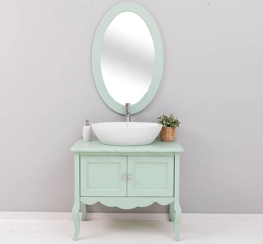 Badezimmerset - Waschbeckenunterschrank aus Massivholz | Waschtisch mit 2 Türen Spiegel - Mint