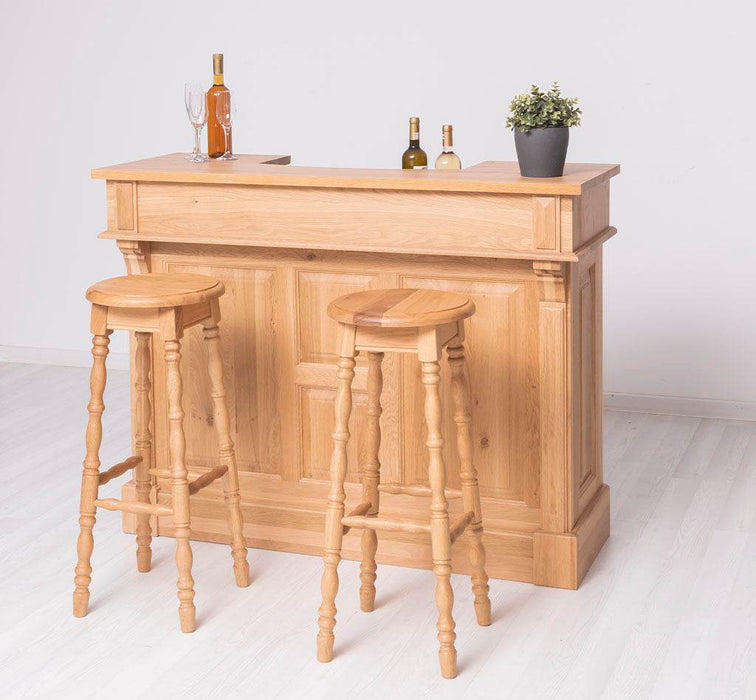 Bar-Set aus massiver Eiche | Empfangstheke aus Massivholz mit zwei Hockern - 140