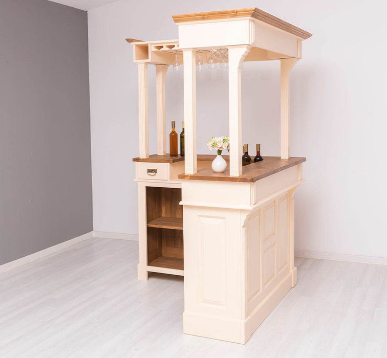 Bartresen | Empfangstheke in L-Form aus Massivholz mit Galerieaufbau - Apricot