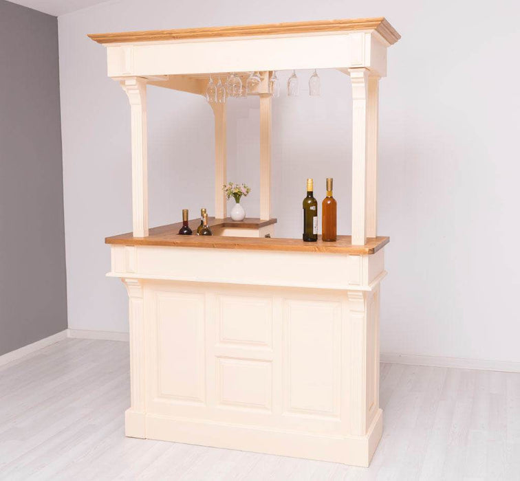 Bartresen | Empfangstheke in L-Form aus Massivholz mit Galerieaufbau - Apricot