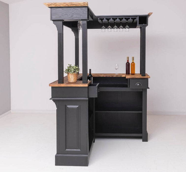 Bartresen | Empfangstheke in L-Form aus Massivholz mit Galerieaufbau - Apricot