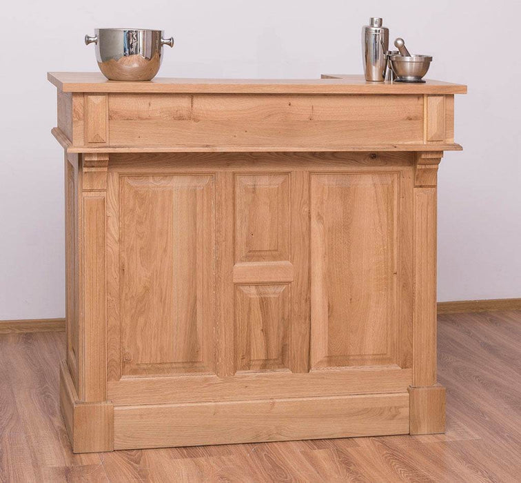 Bar-Set aus massiver Eiche | Empfangstheke aus Massivholz mit zwei Hockern - 140