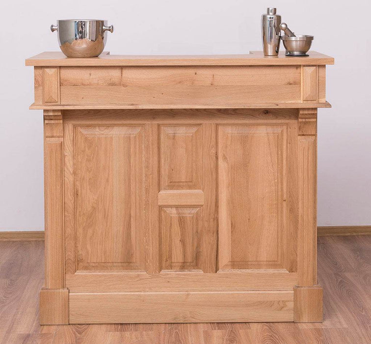 Bar-Set aus massiver Eiche | Empfangstheke aus Massivholz mit zwei Hockern - 120