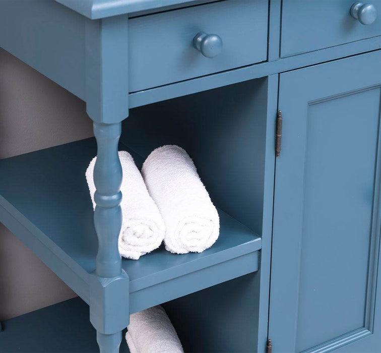 Breiter Waschbeckenunterschrank aus Massivholz mit gedrehten Beinen - Blau