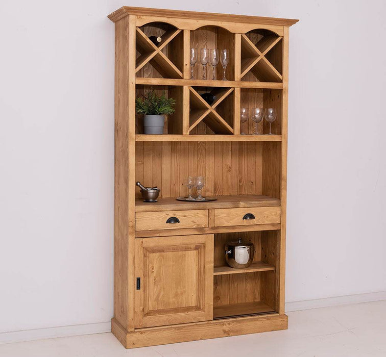 Buffet- und Weinschrank aus Massivholz mit Flaschenablagen - Petrol