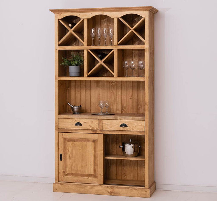 Buffet- und Weinschrank aus Massivholz mit Flaschenablagen - Petrol