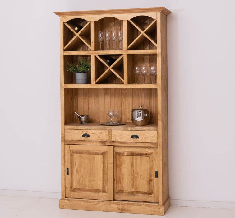 Buffet- und Weinschrank aus Massivholz mit Flaschenablagen - Petrol