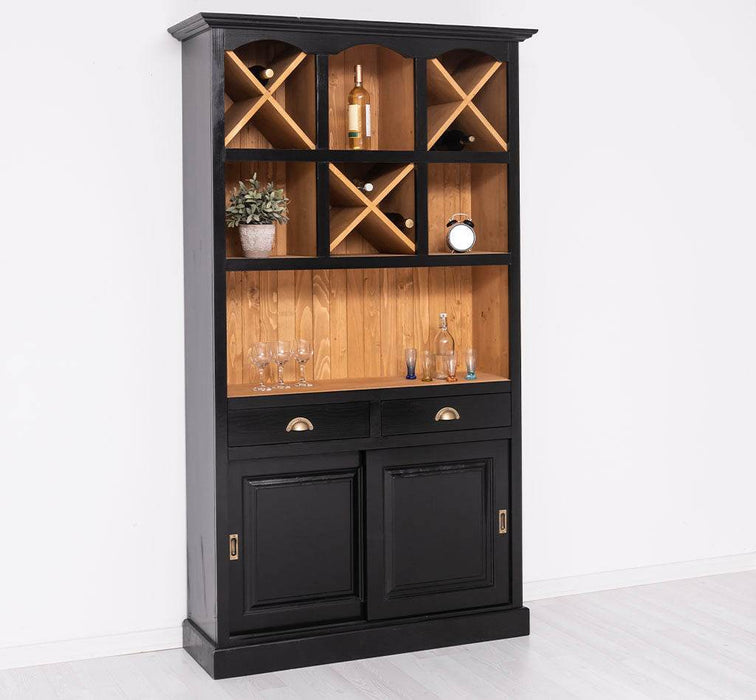 Buffet- und Weinschrank aus Massivholz mit Flaschenablagen - Petrol