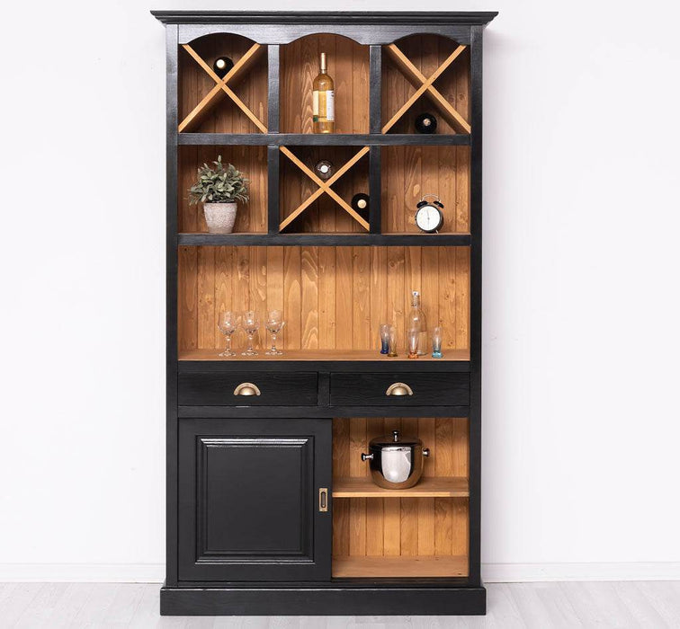 Buffet- und Weinschrank aus Massivholz mit Flaschenablagen - Petrol