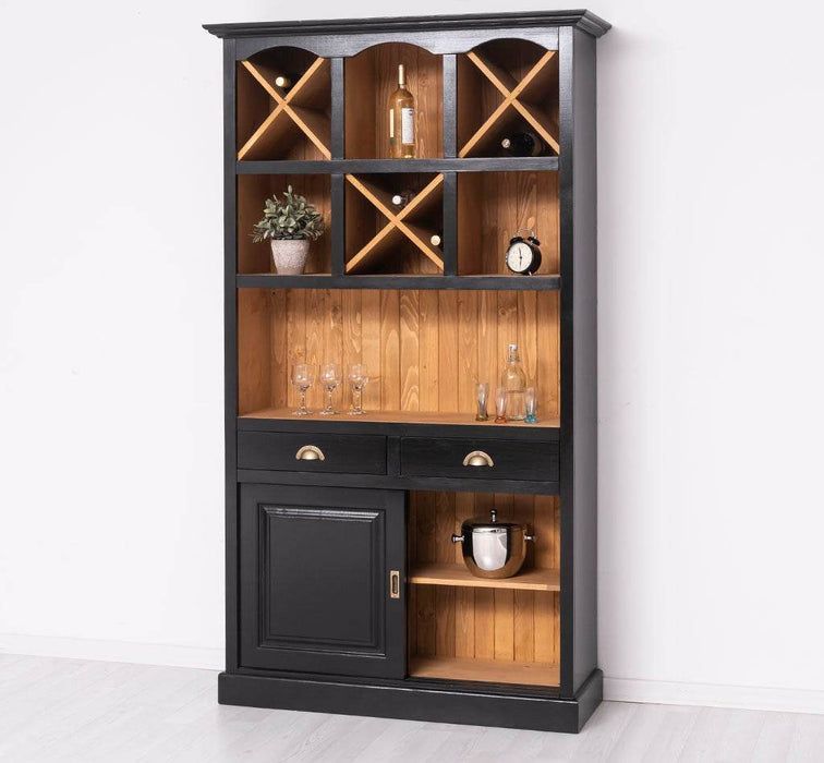 Buffet- und Weinschrank aus Massivholz mit Flaschenablagen - Petrol