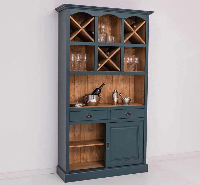 Buffet- und Weinschrank aus Massivholz mit Flaschenablagen - Petrol