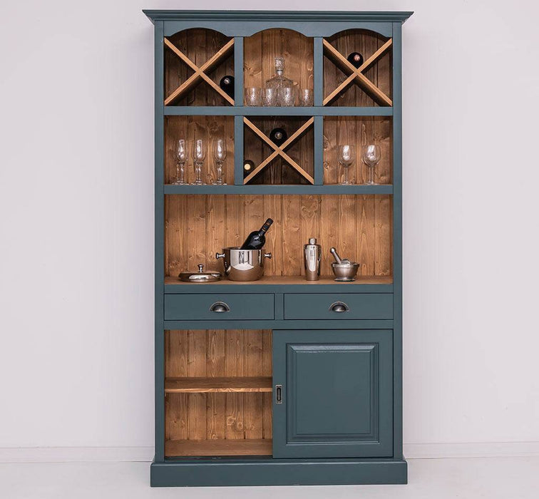 Buffet- und Weinschrank aus Massivholz mit Flaschenablagen - Petrol