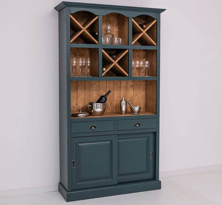 Buffet- und Weinschrank aus Massivholz mit Flaschenablagen - Petrol