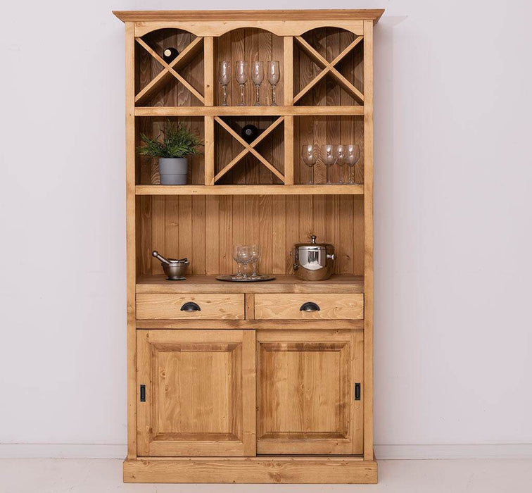 Buffet- und Weinschrank aus Massivholz mit Flaschenablagen - Gewachst