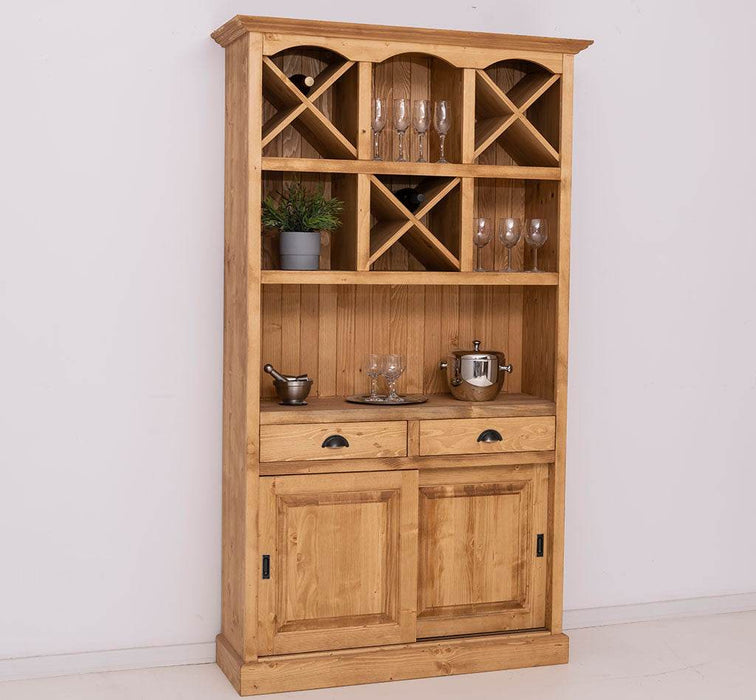 Buffet- und Weinschrank aus Massivholz mit Flaschenablagen - Petrol