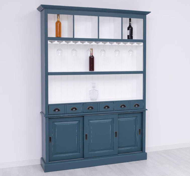 Großer Buffetschrank aus Massivholz mit Glashalterungen in verschiedenen Farben - Blau
