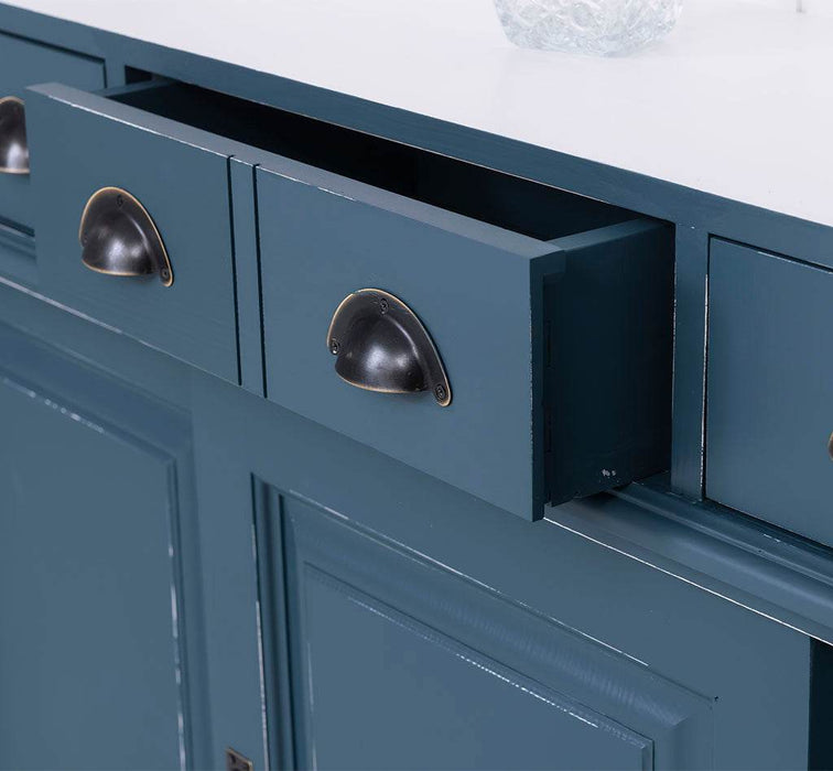 Großer Buffetschrank aus Massivholz mit Glashalterungen in verschiedenen Farben - Blau